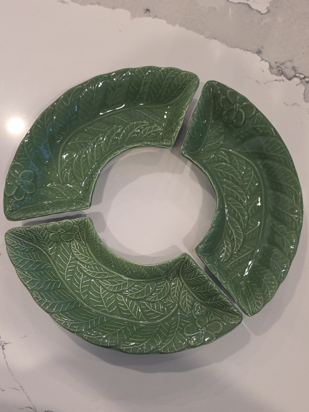 Vintage 1950s/60s California Pottery 709 Green 3-Pc Lazy Susan Serving Set